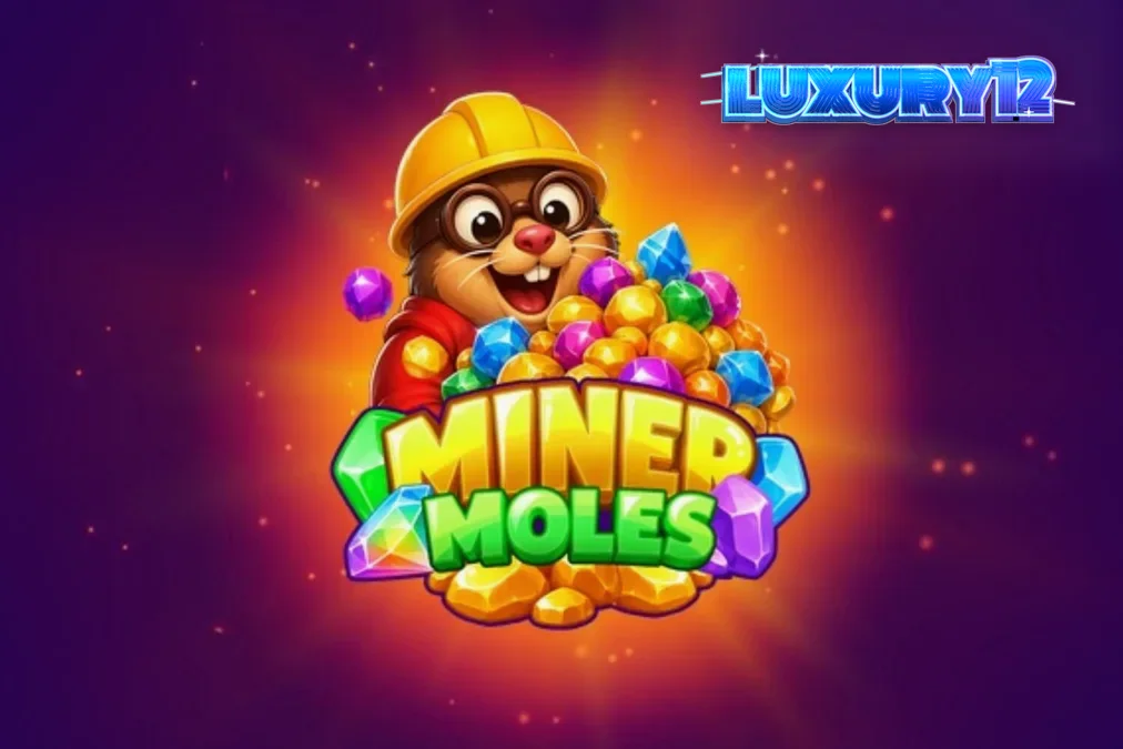 Tampilan visual slot Miner Moles dengan tema petualangan tikus tanah di gua kristal